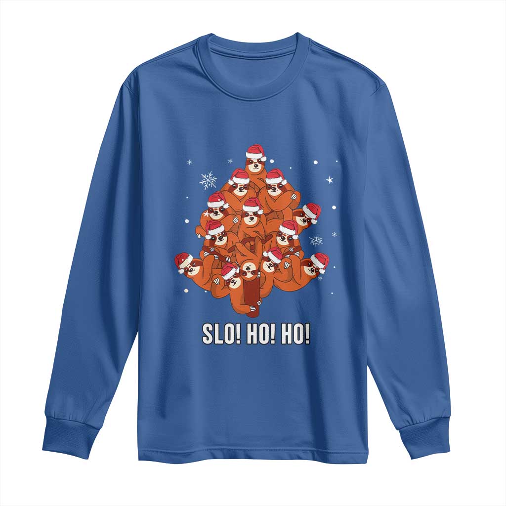 Funny Sloth Christmas Tree Long Sleeve Shirt Slo Ho Ho Ho Santa Hat