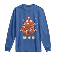 Funny Sloth Christmas Tree Long Sleeve Shirt Slo Ho Ho Ho Santa Hat