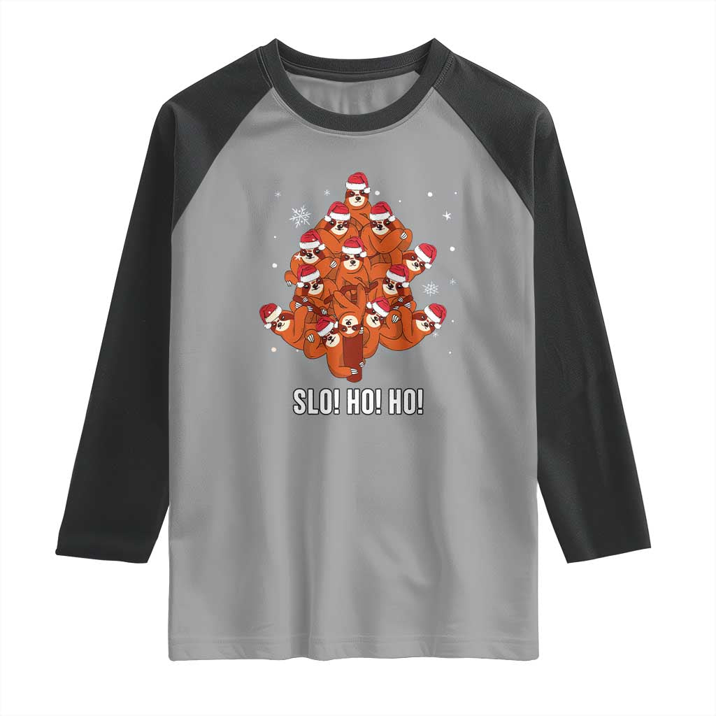 Funny Sloth Christmas Tree Raglan Shirt Slo Ho Ho Ho Santa Hat