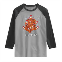 Funny Sloth Christmas Tree Raglan Shirt Slo Ho Ho Ho Santa Hat