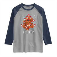 Funny Sloth Christmas Tree Raglan Shirt Slo Ho Ho Ho Santa Hat