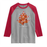 Funny Sloth Christmas Tree Raglan Shirt Slo Ho Ho Ho Santa Hat