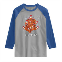 Funny Sloth Christmas Tree Raglan Shirt Slo Ho Ho Ho Santa Hat