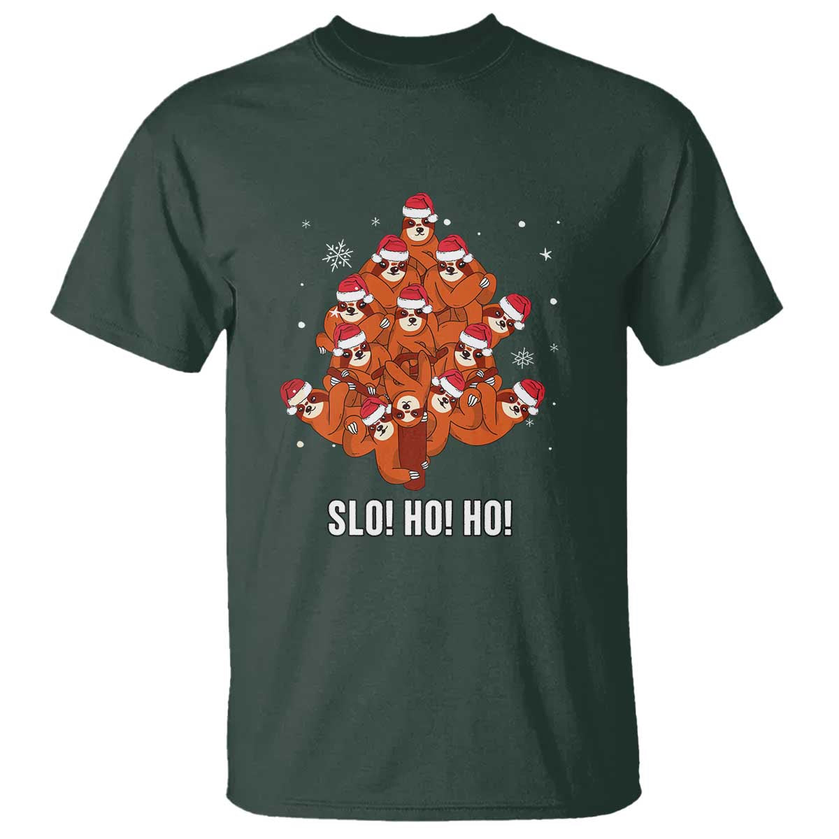 Funny Sloth Christmas Tree T Shirt Slo Ho Ho Ho Santa Hat - Wonder Print Shop