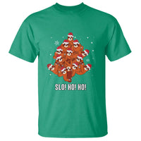 Funny Sloth Christmas Tree T Shirt Slo Ho Ho Ho Santa Hat - Wonder Print Shop