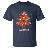 Funny Sloth Christmas Tree T Shirt Slo Ho Ho Ho Santa Hat - Wonder Print Shop
