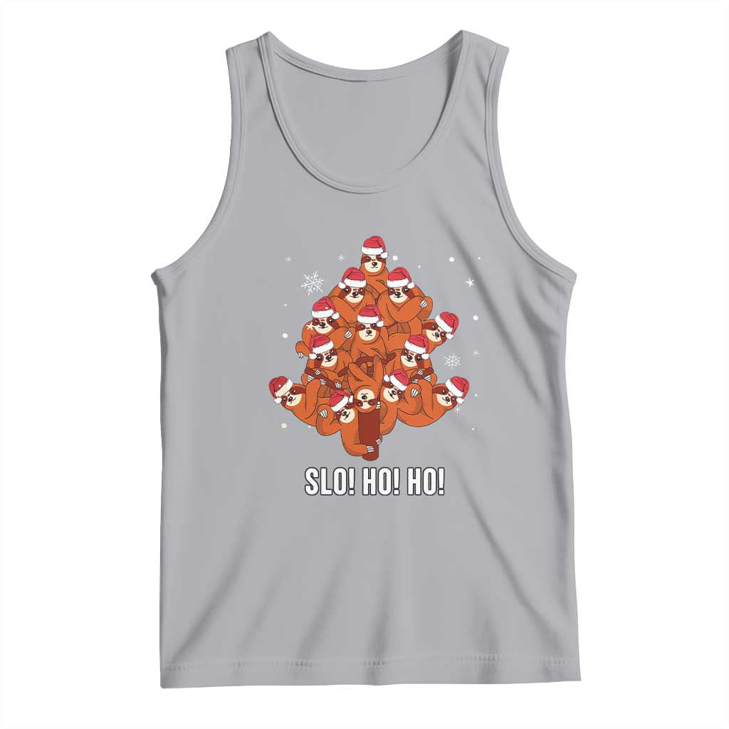 Funny Sloth Christmas Tree Tank Top Slo Ho Ho Ho Santa Hat