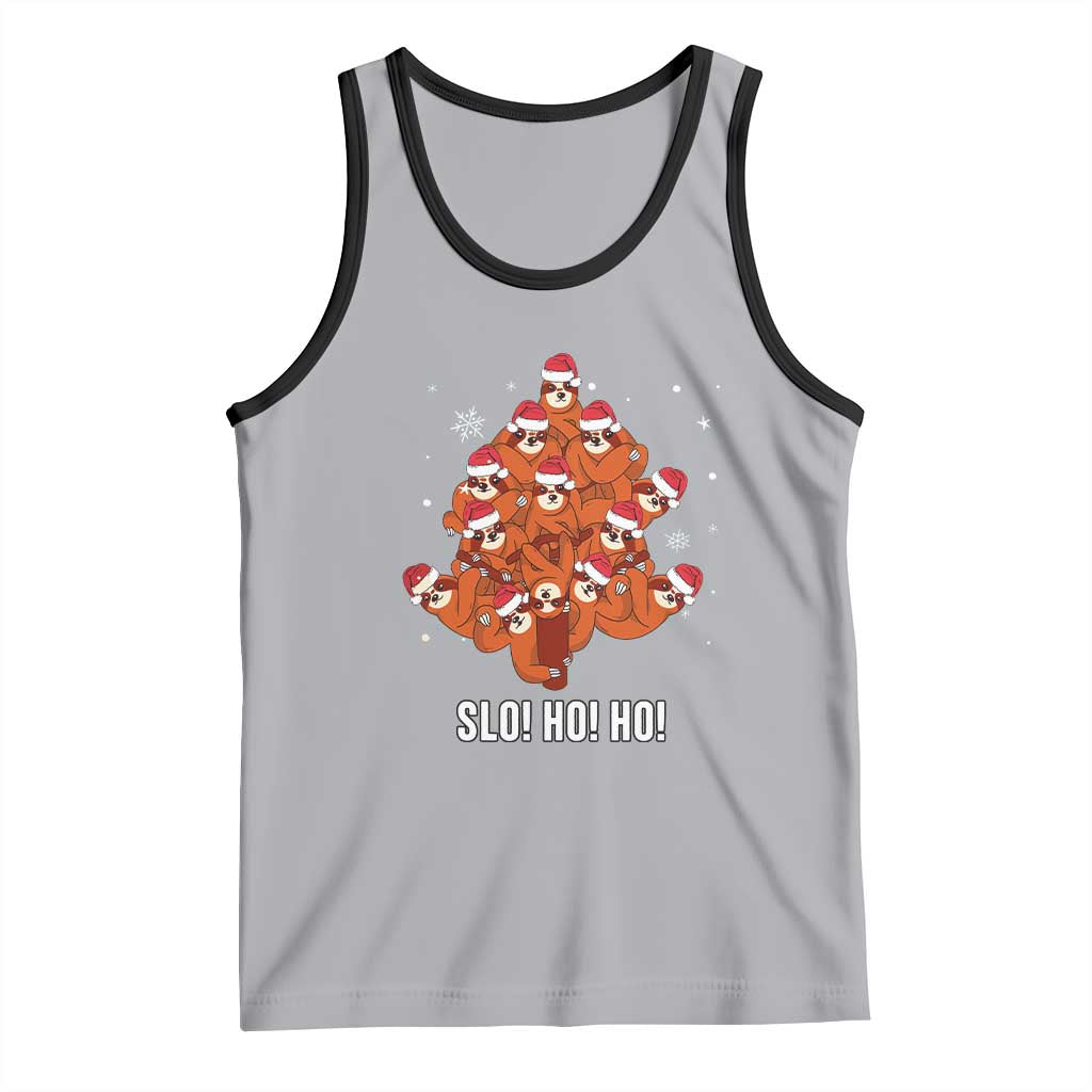 Funny Sloth Christmas Tree Tank Top Slo Ho Ho Ho Santa Hat