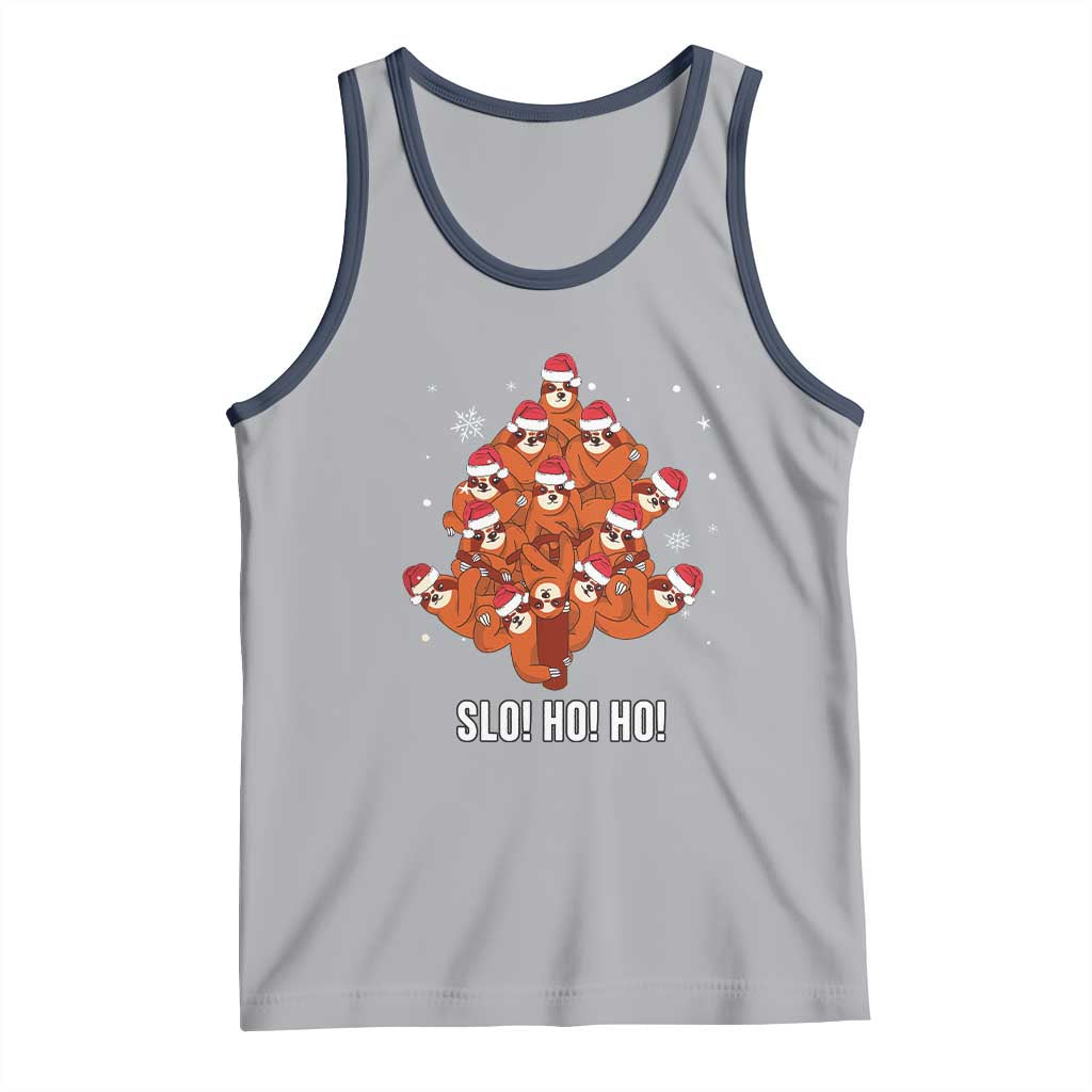 Funny Sloth Christmas Tree Tank Top Slo Ho Ho Ho Santa Hat