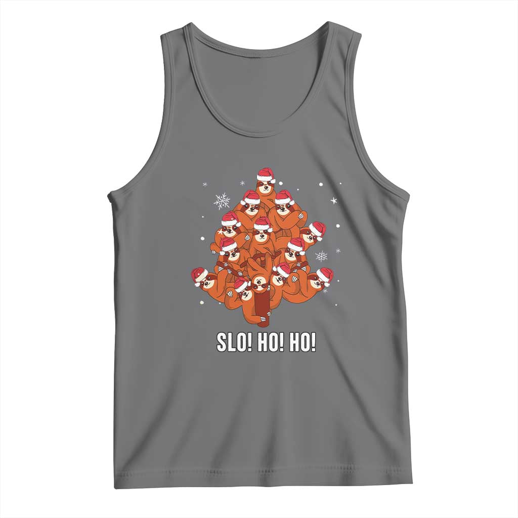 Funny Sloth Christmas Tree Tank Top Slo Ho Ho Ho Santa Hat