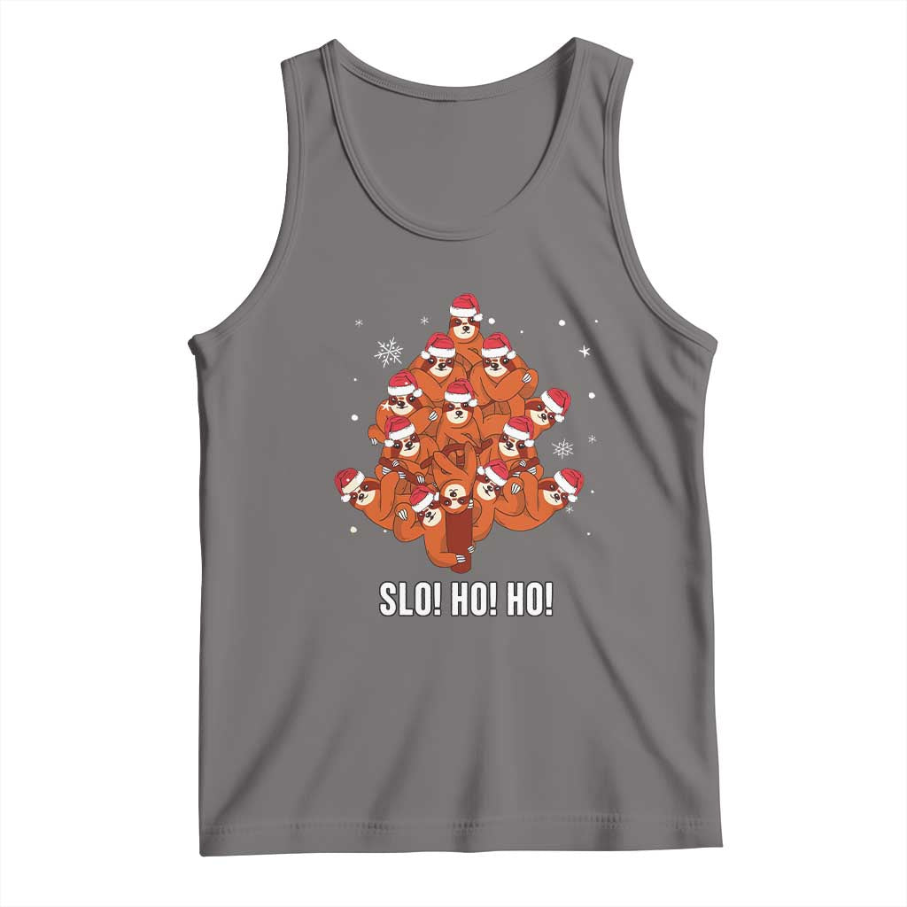 Funny Sloth Christmas Tree Tank Top Slo Ho Ho Ho Santa Hat