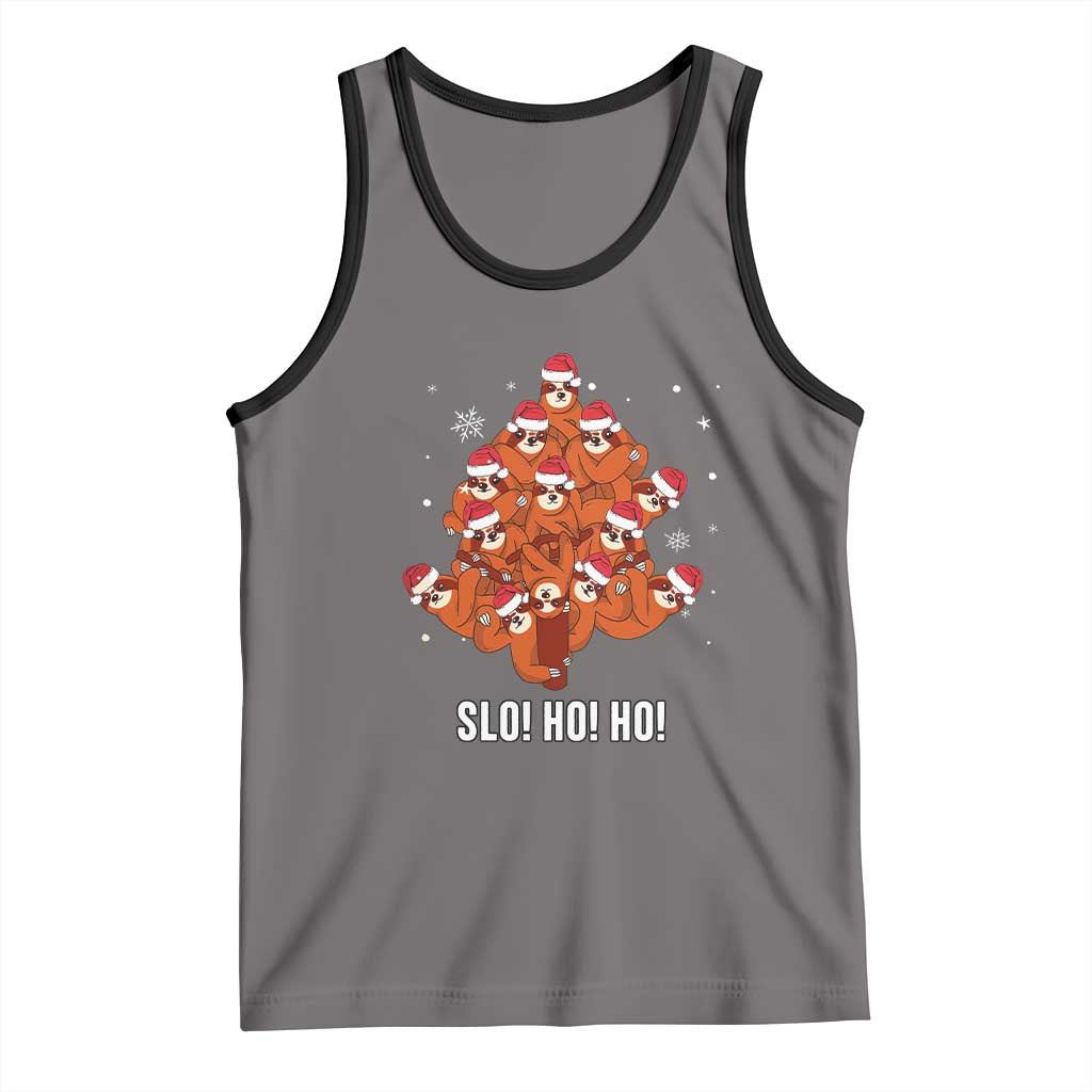 Funny Sloth Christmas Tree Tank Top Slo Ho Ho Ho Santa Hat