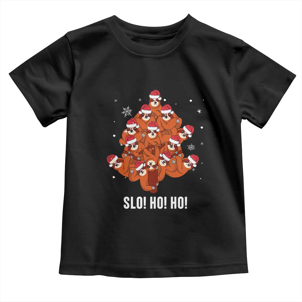 Funny Sloth Christmas Tree Toddler T Shirt Slo Ho Ho Ho Santa Hat