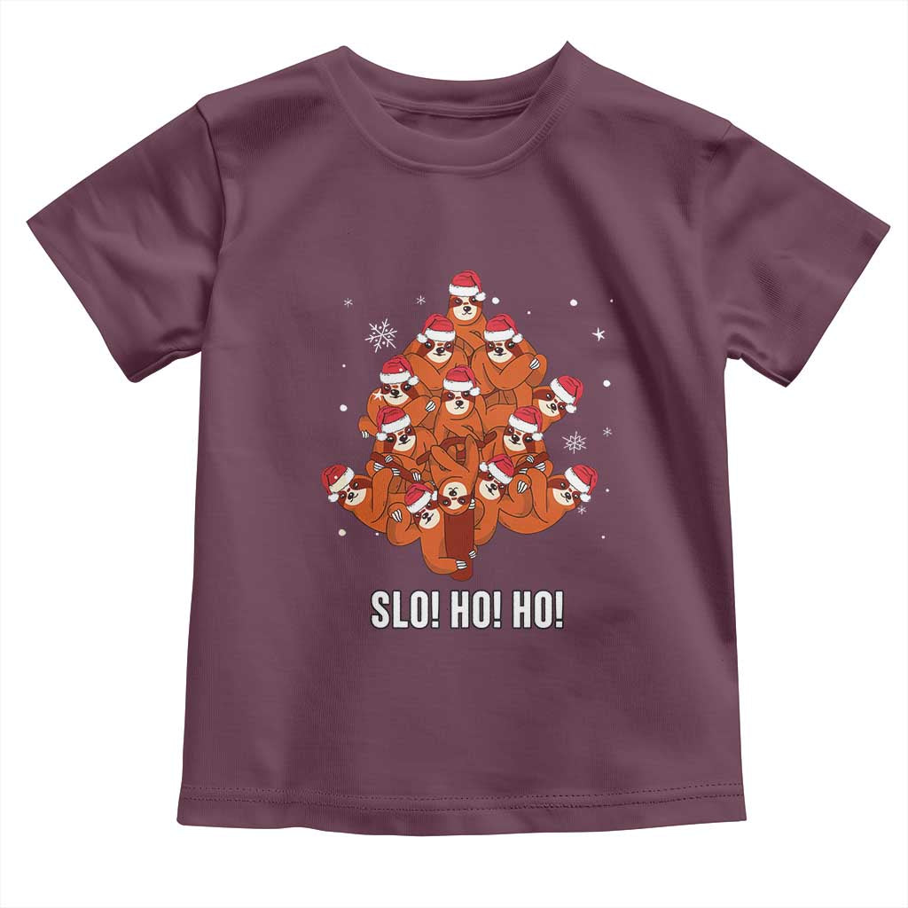Funny Sloth Christmas Tree Toddler T Shirt Slo Ho Ho Ho Santa Hat