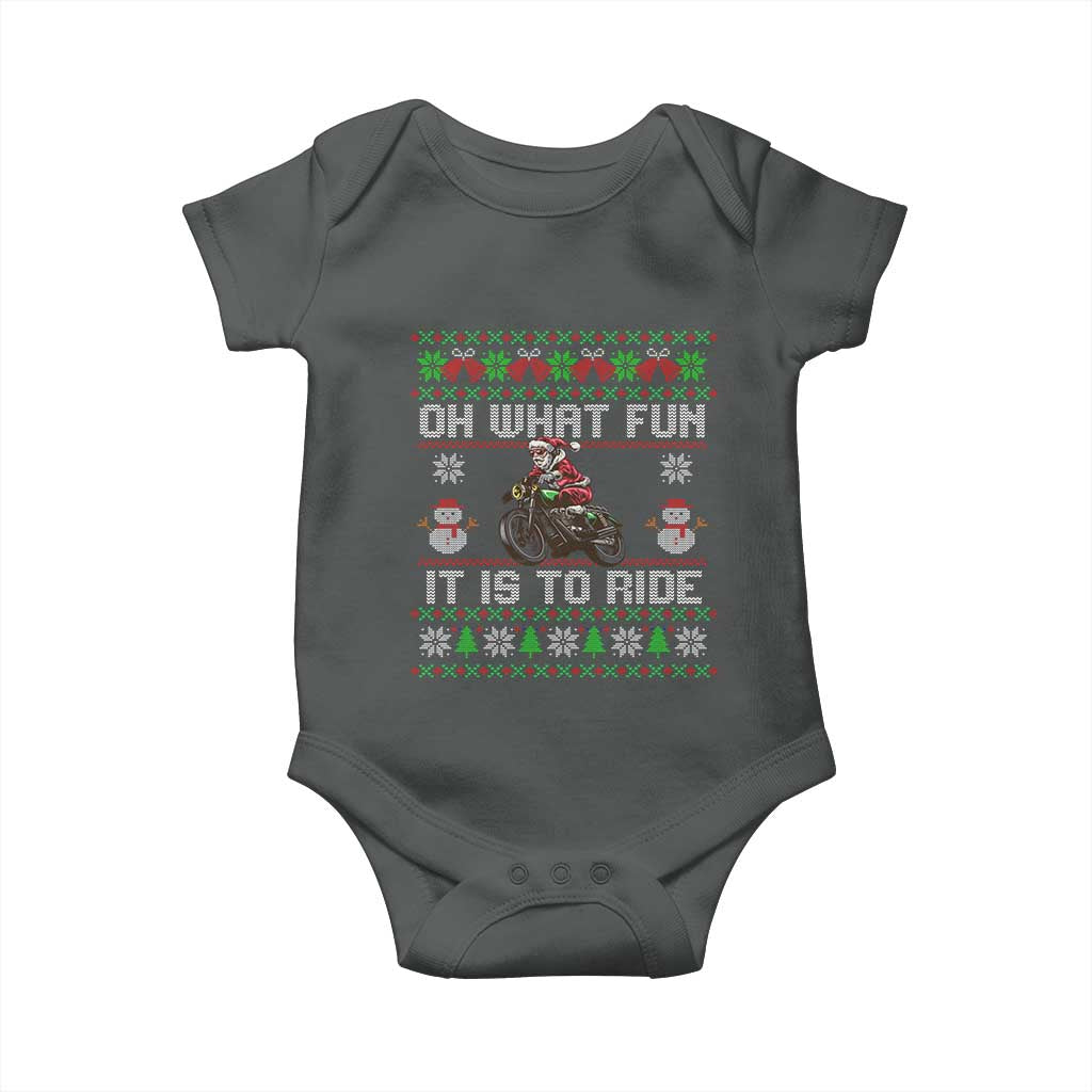 Biker Santa Claus Baby Onesie Oh What Fun It Is To Ride Motorcycle Christmas Ugly Sweater