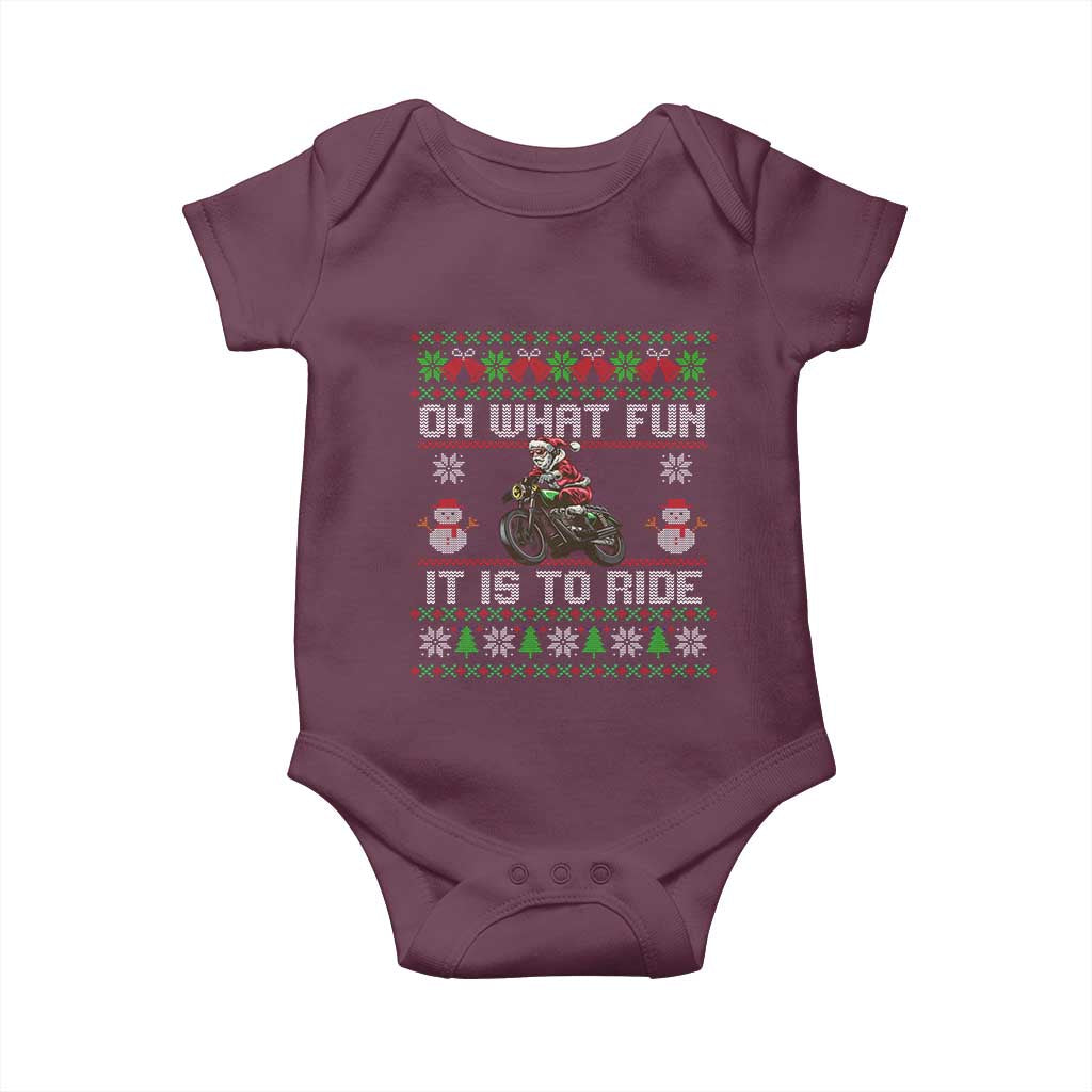 Biker Santa Claus Baby Onesie Oh What Fun It Is To Ride Motorcycle Christmas Ugly Sweater