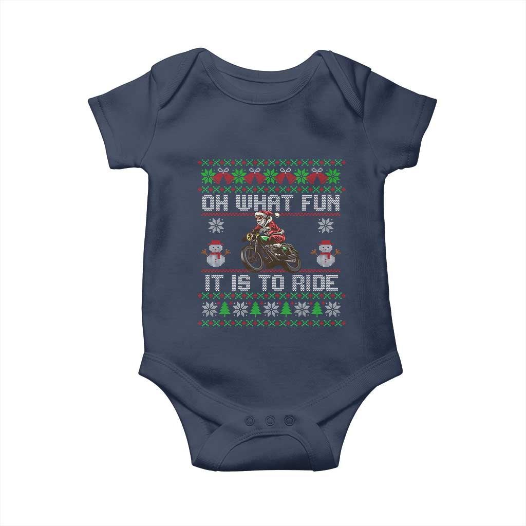 Biker Santa Claus Baby Onesie Oh What Fun It Is To Ride Motorcycle Christmas Ugly Sweater