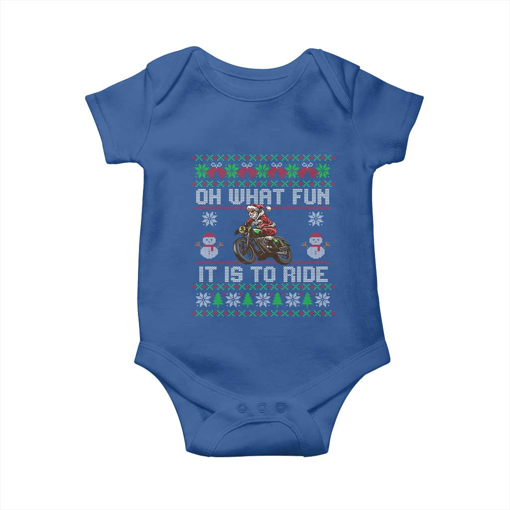 Biker Santa Claus Baby Onesie Oh What Fun It Is To Ride Motorcycle Christmas Ugly Sweater