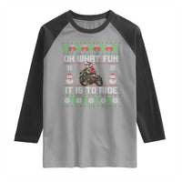 Biker Santa Claus Raglan Shirt Oh What Fun It Is To Ride Motorcycle Christmas Ugly Sweater