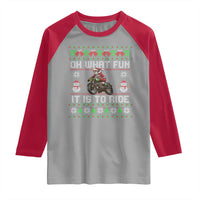 Biker Santa Claus Raglan Shirt Oh What Fun It Is To Ride Motorcycle Christmas Ugly Sweater
