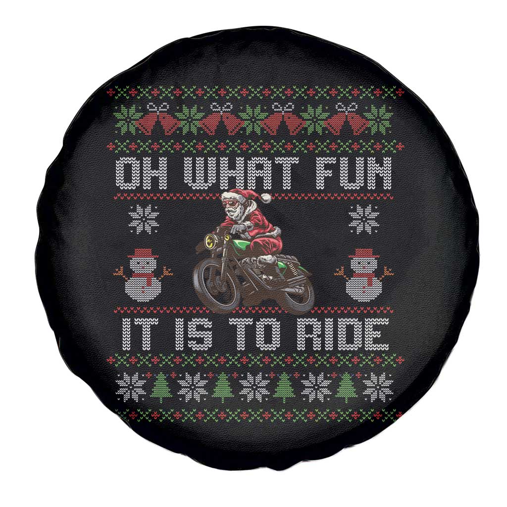Biker Santa Claus Spare Tire Cover Oh What Fun It Is To Ride Motorcycle Christmas Ugly Sweater