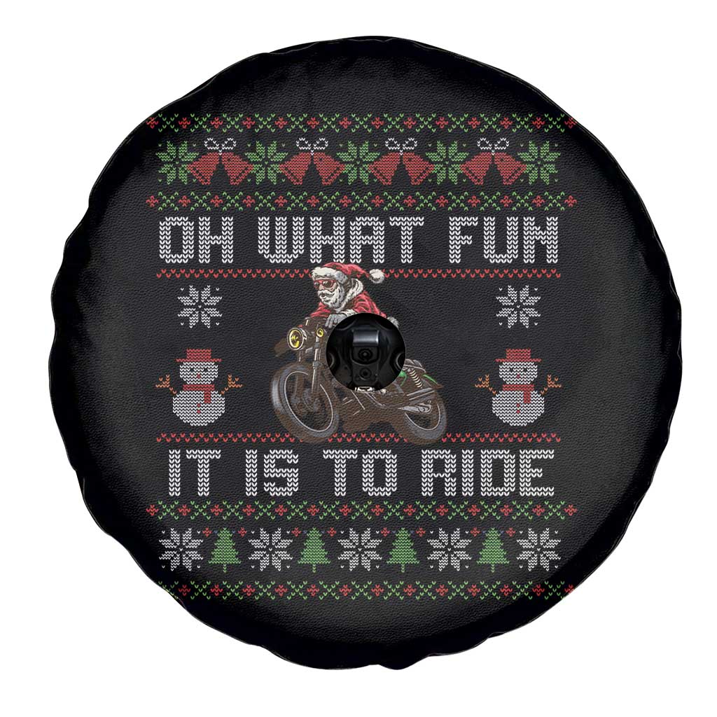 Biker Santa Claus Spare Tire Cover Oh What Fun It Is To Ride Motorcycle Christmas Ugly Sweater