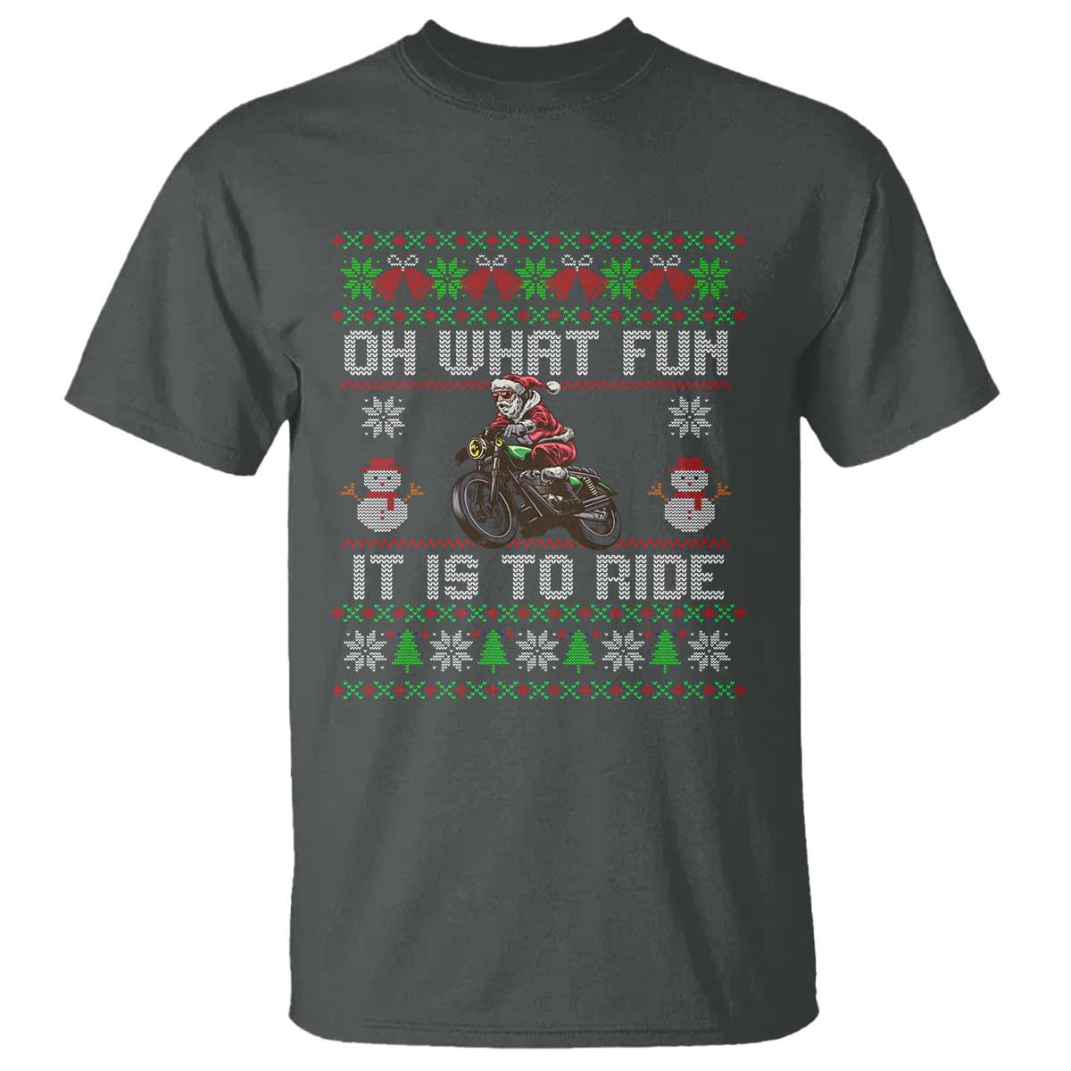 Biker Santa Claus T Shirt Oh What Fun It Is To Ride Motorcycle Christmas Ugly Sweater - Wonder Print Shop