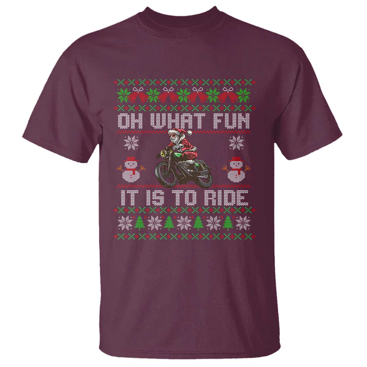 Biker Santa Claus T Shirt Oh What Fun It Is To Ride Motorcycle Christmas Ugly Sweater - Wonder Print Shop
