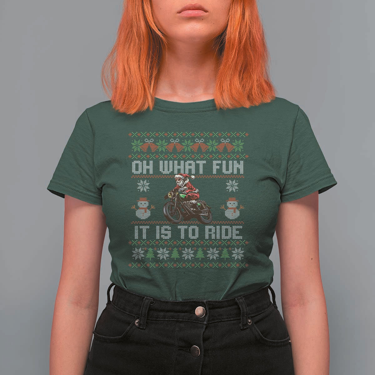 Biker Santa Claus T Shirt For Women Oh What Fun It Is To Ride Motorcycle Christmas Ugly Sweater - Wonder Print Shop