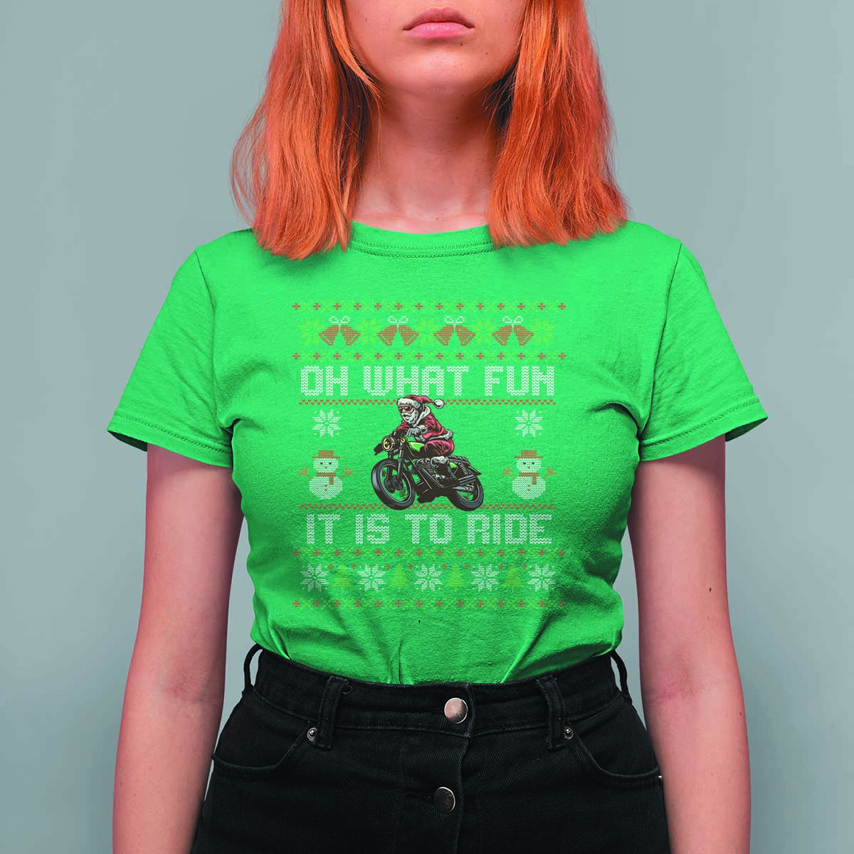 Biker Santa Claus T Shirt For Women Oh What Fun It Is To Ride Motorcycle Christmas Ugly Sweater - Wonder Print Shop