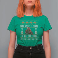 Biker Santa Claus T Shirt For Women Oh What Fun It Is To Ride Motorcycle Christmas Ugly Sweater - Wonder Print Shop