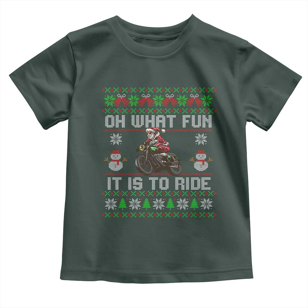 Biker Santa Claus Toddler T Shirt Oh What Fun It Is To Ride Motorcycle Christmas Ugly Sweater