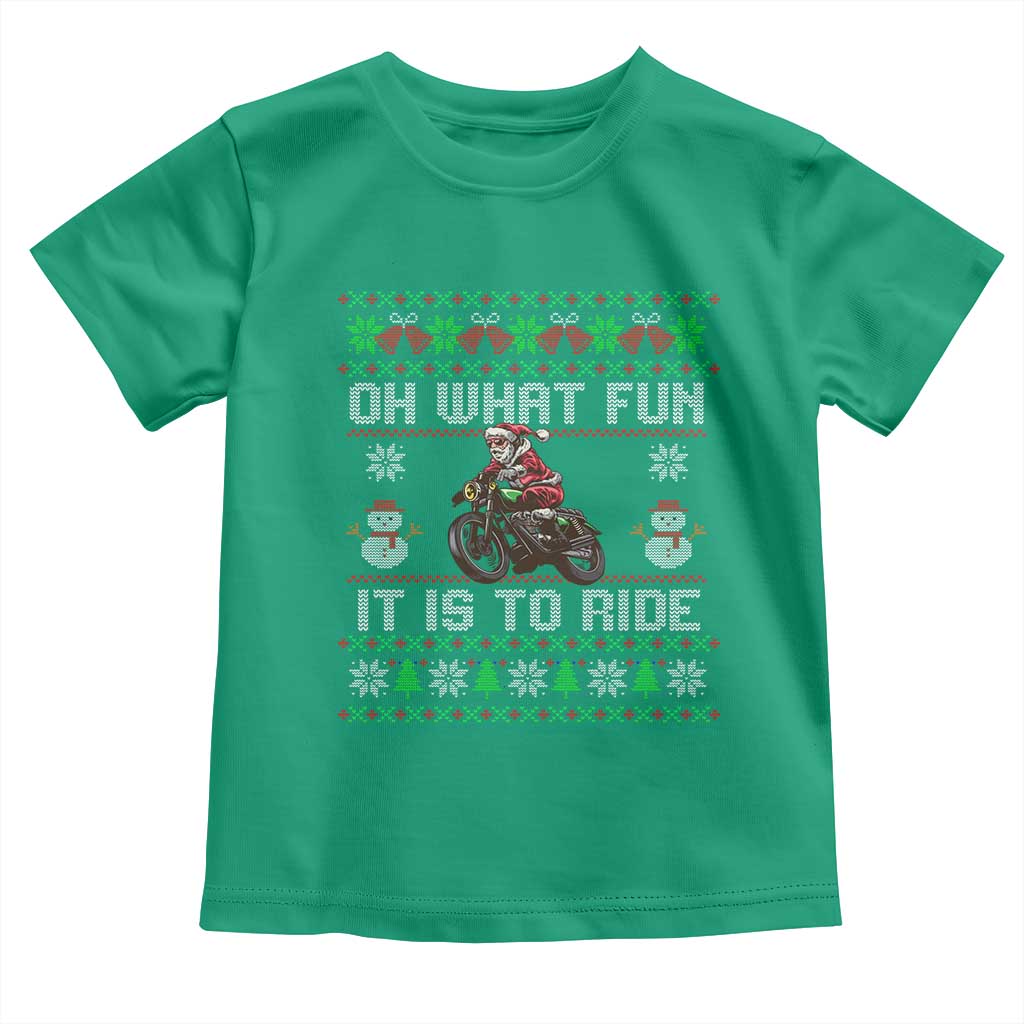 Biker Santa Claus Toddler T Shirt Oh What Fun It Is To Ride Motorcycle Christmas Ugly Sweater