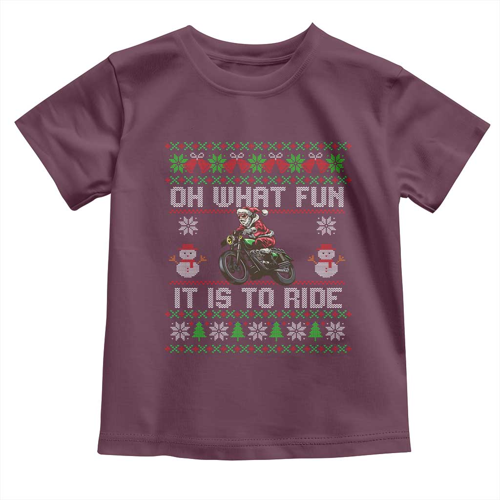 Biker Santa Claus Toddler T Shirt Oh What Fun It Is To Ride Motorcycle Christmas Ugly Sweater