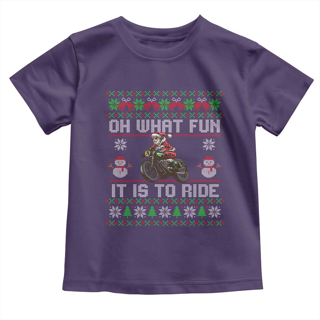 Biker Santa Claus Toddler T Shirt Oh What Fun It Is To Ride Motorcycle Christmas Ugly Sweater