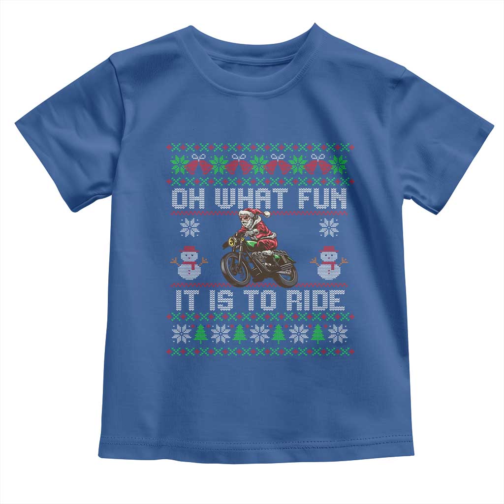 Biker Santa Claus Toddler T Shirt Oh What Fun It Is To Ride Motorcycle Christmas Ugly Sweater