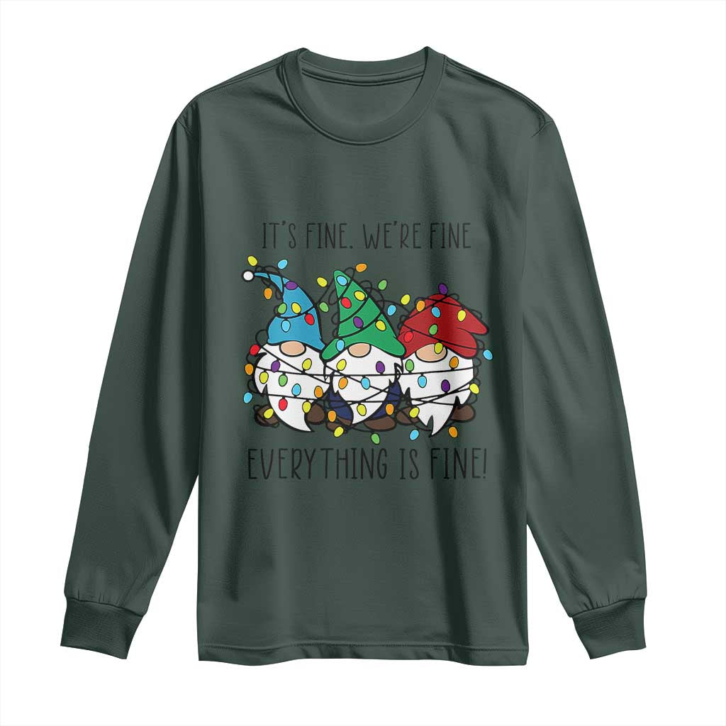 Christmas Gnomies Long Sleeve Shirt It's Fine I'm Fine Everything Is Fine