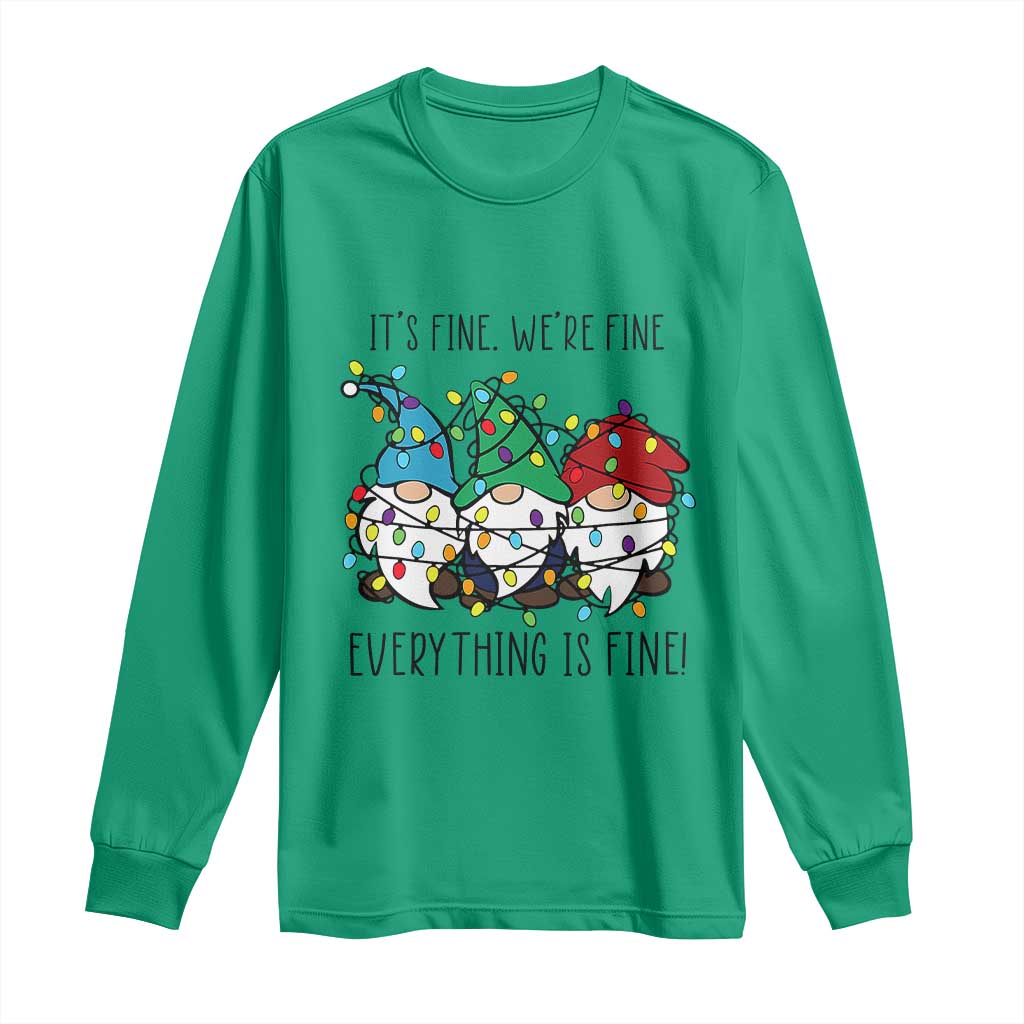 Christmas Gnomies Long Sleeve Shirt It's Fine I'm Fine Everything Is Fine