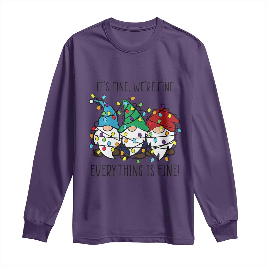 Christmas Gnomies Long Sleeve Shirt It's Fine I'm Fine Everything Is Fine