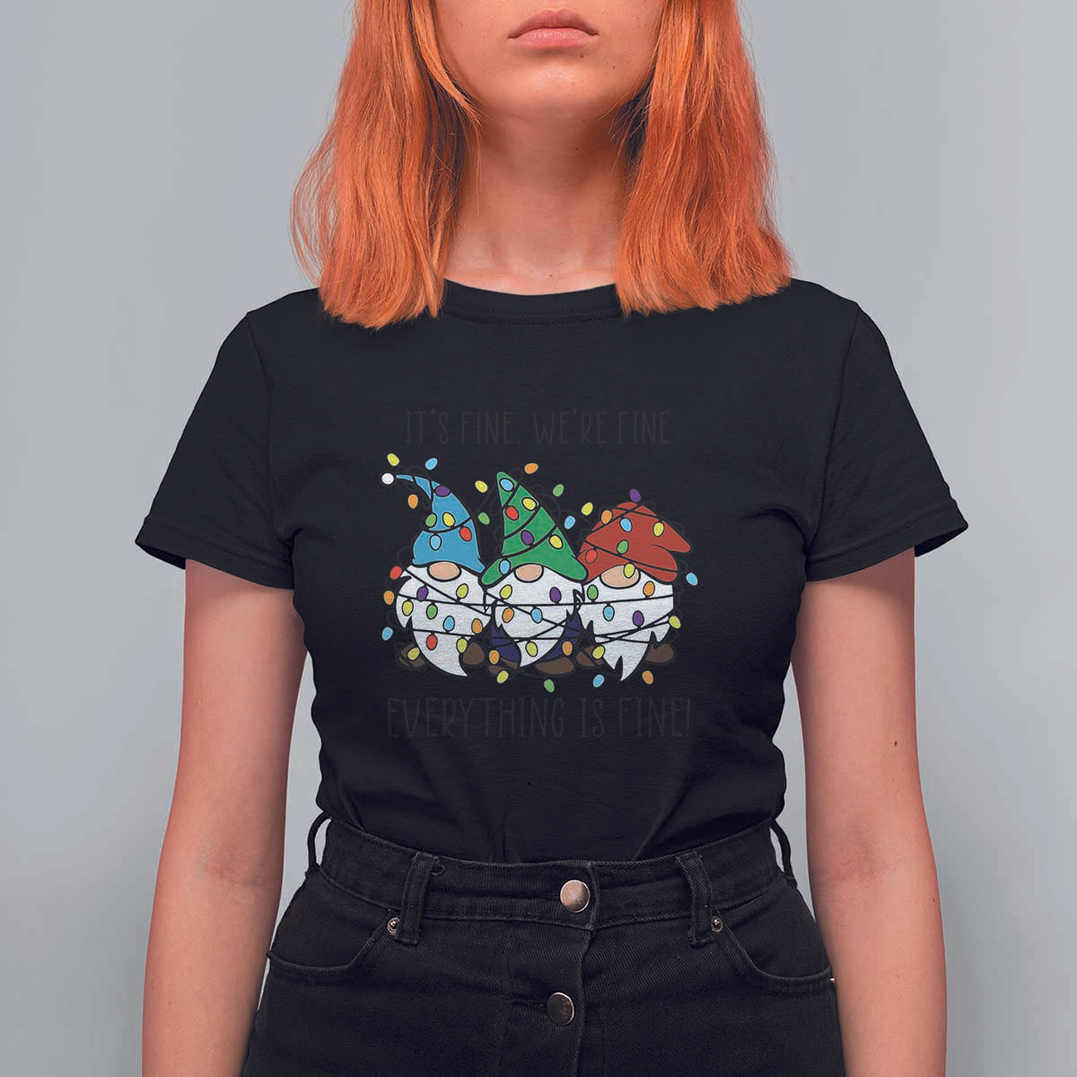 Christmas Gnomies T Shirt For Women It's Fine I'm Fine Everything Is Fine - Wonder Print Shop