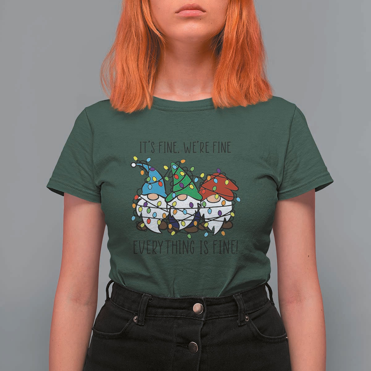 Christmas Gnomies T Shirt For Women It's Fine I'm Fine Everything Is Fine - Wonder Print Shop