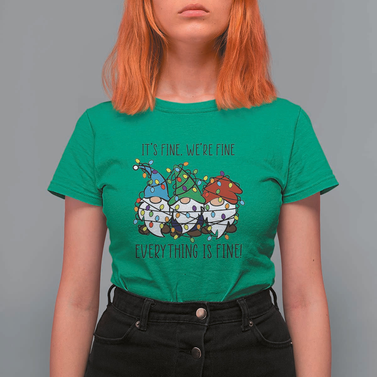 Christmas Gnomies T Shirt For Women It's Fine I'm Fine Everything Is Fine - Wonder Print Shop