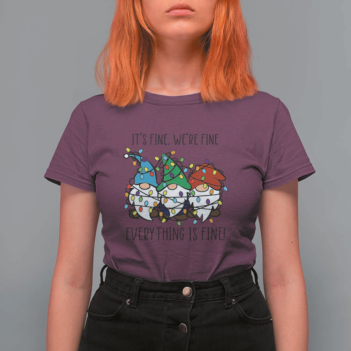 Christmas Gnomies T Shirt For Women It's Fine I'm Fine Everything Is Fine - Wonder Print Shop