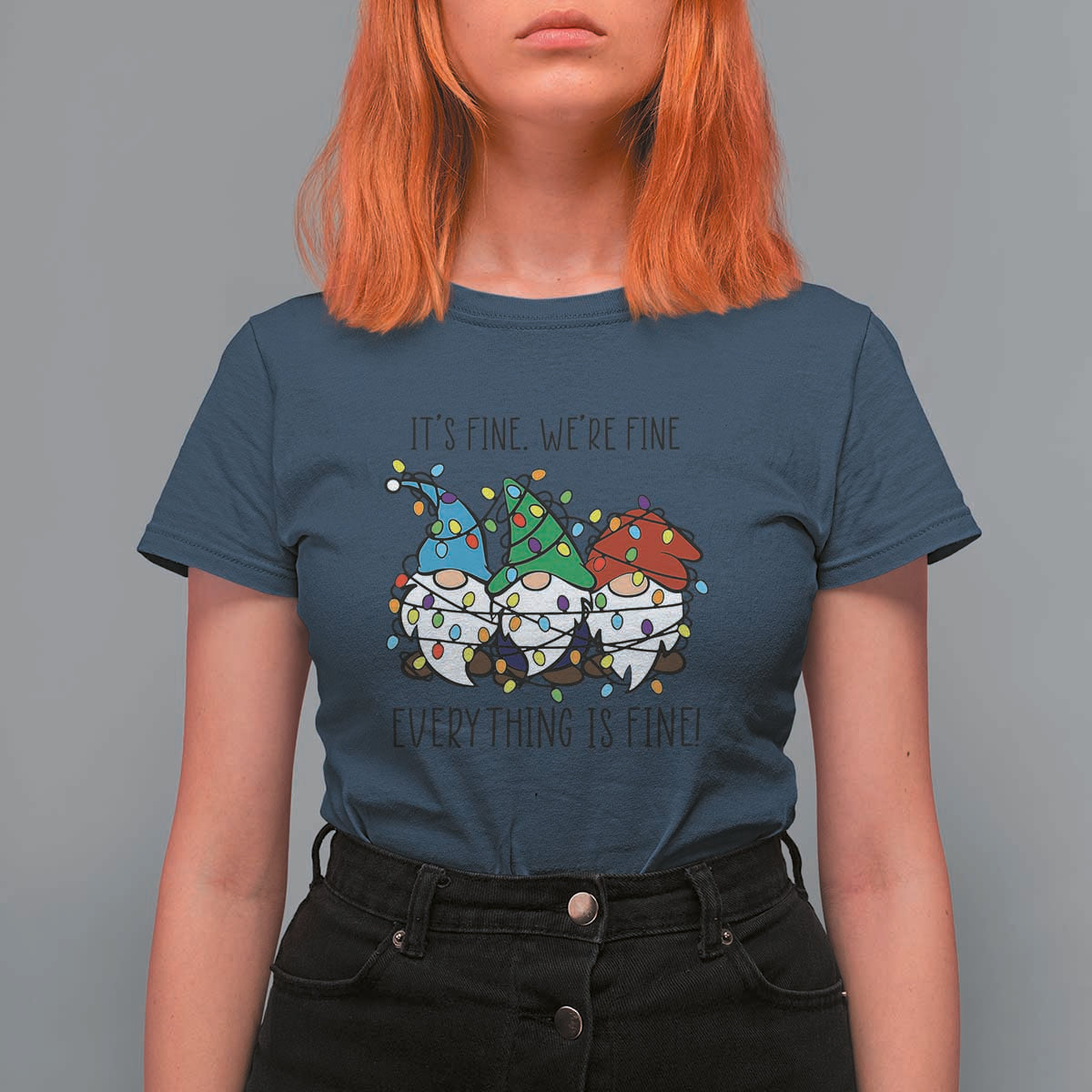 Christmas Gnomies T Shirt For Women It's Fine I'm Fine Everything Is Fine - Wonder Print Shop