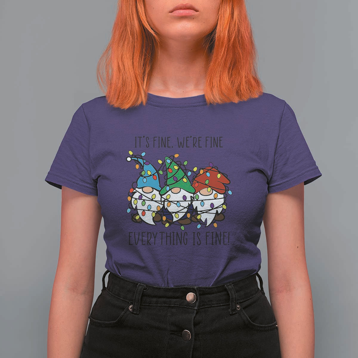 Christmas Gnomies T Shirt For Women It's Fine I'm Fine Everything Is Fine - Wonder Print Shop