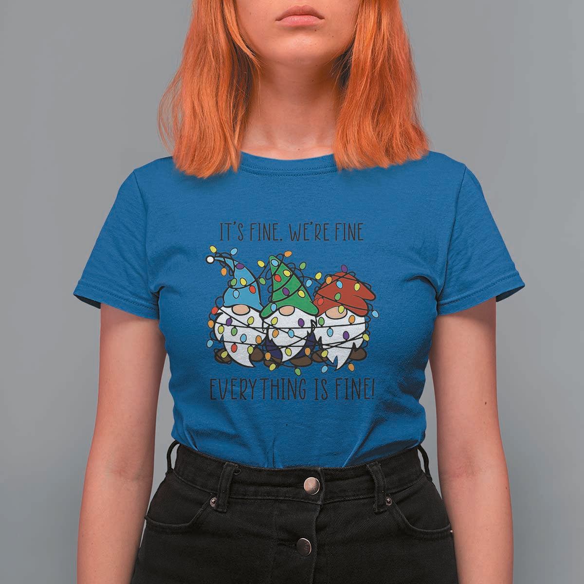 Christmas Gnomies T Shirt For Women It's Fine I'm Fine Everything Is Fine - Wonder Print Shop