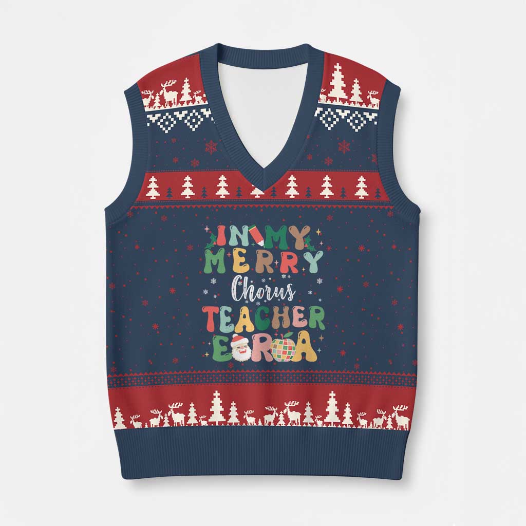 Xmas Choral Music Teacher V-Neck Knit Sweater Vest In My Merry Chorus Teacher Era Xmas Carol Master - Wonder Print Shop