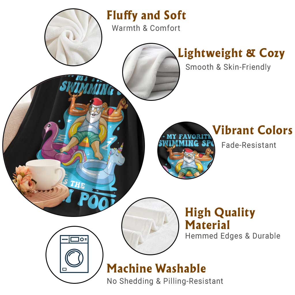 Christmas In July Relaxing Santa Throw Blanket My Favorite Swimming Spot Is The North Pole - Wonder Print Shop