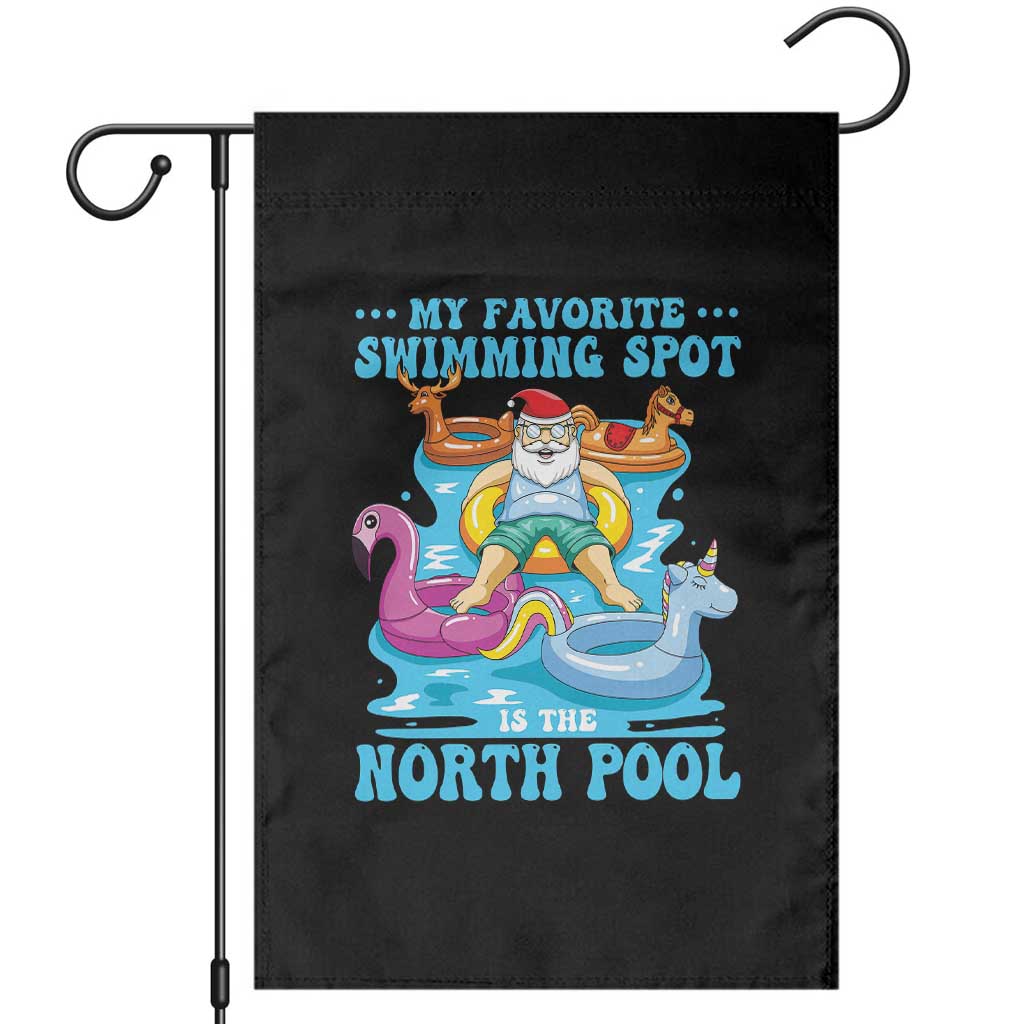 Christmas In July Relaxing Santa Garden Flag My Favorite Swimming Spot Is The North Pole - Wonder Print Shop
