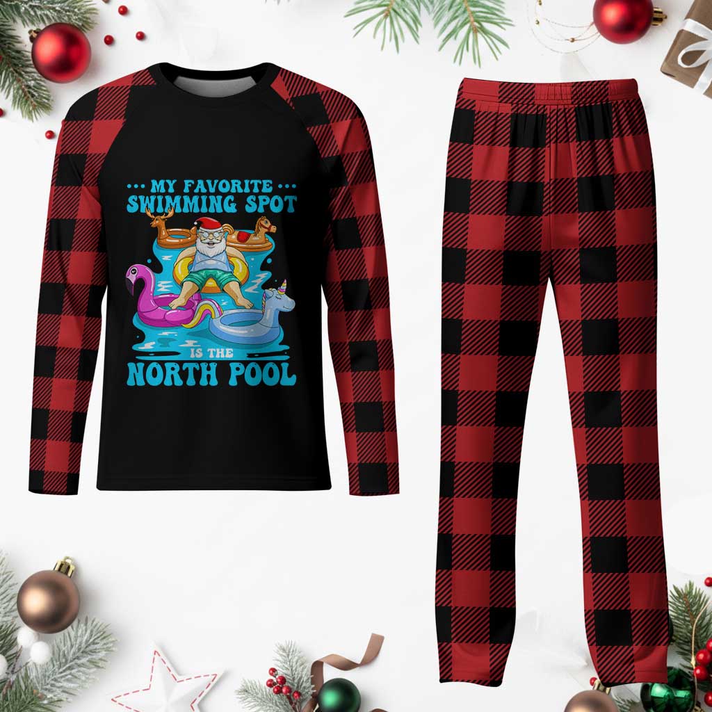 Christmas In July Relaxing Santa Plaid Pajama Set My Favorite Swimming Spot Is The North Pole - Wonder Print Shop